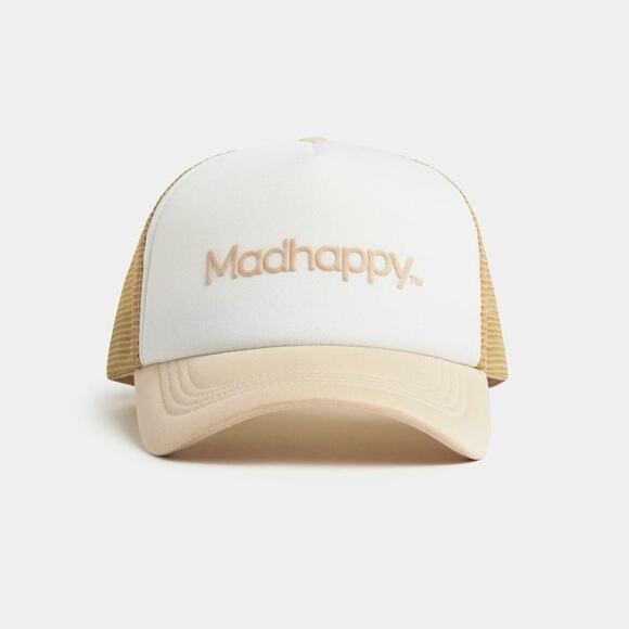 Madhappy Accessories - Madhappy Classics Foam Trucker Hat Light Tan Beige White Logo Unisex
